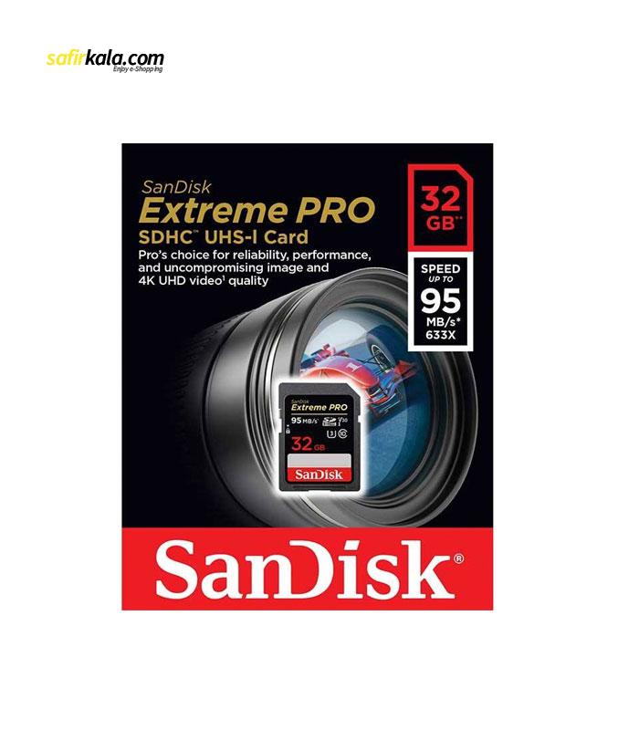 کارت حافظه SDHC سن دیسک مدل Extreme Pro V30 کلاس 10 استاندارد UHS-I U3 سرعت 633X 95MBps ظرفیت 32 گیگابایت | سفیرکالا